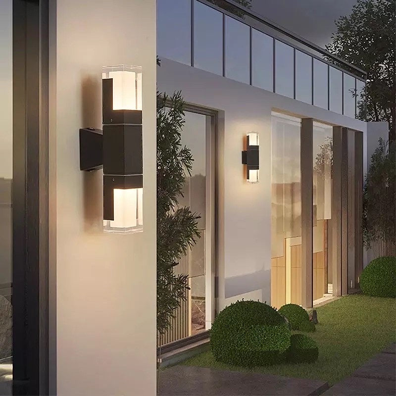 Ray Moderno LED Applique da Esterni Metallo Nero Rettangolare Impermeabile