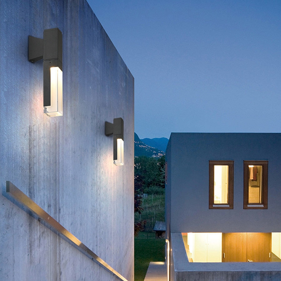 Ray Moderno LED Applique da Esterni Metallo Nero Rettangolare Impermeabile