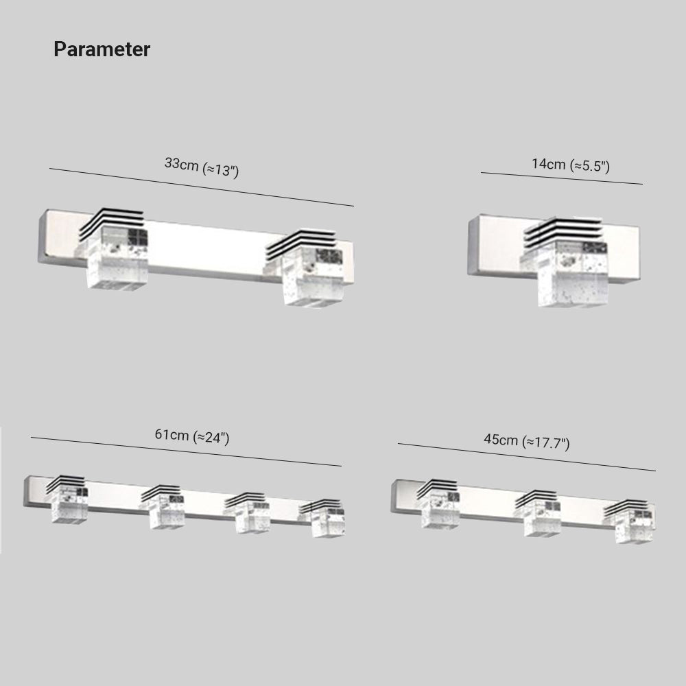 Arisha Moderno Minimalismo LED Applique Quadrato Metallo Cristallo Argento Specchio Bagno