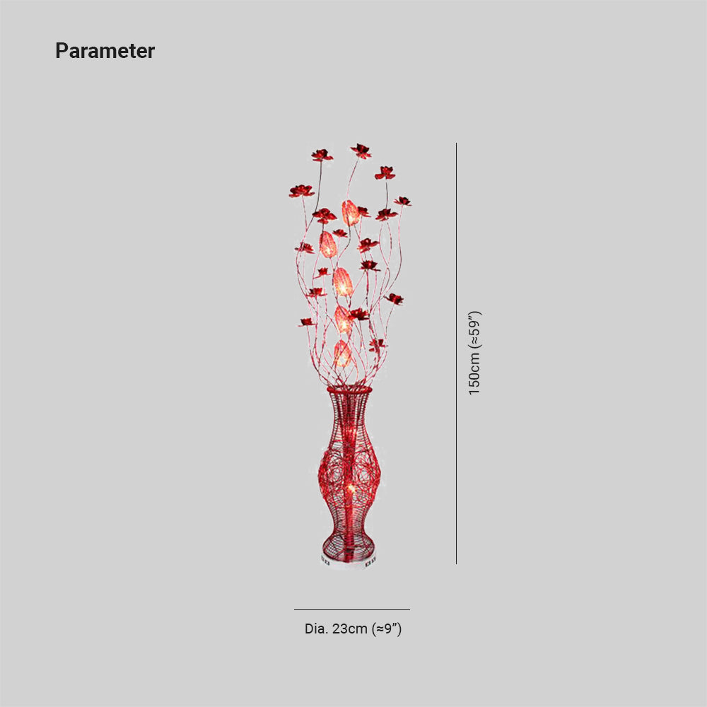 Arisha Moderni LED Lampade da Terra Arte Deco Fiore Vase Metallo Rosso Soggiorno