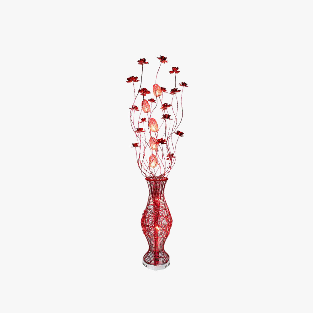 Arisha Moderni LED Lampade da Terra Arte Deco Fiore Vase Metallo Rosso Soggiorno
