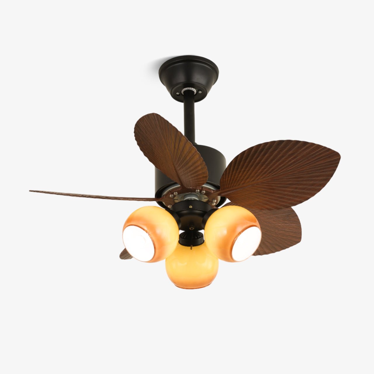 Ventilatore da soffitto Nerina Tropicale con corpo in Legno di Noce e paralume in vetro