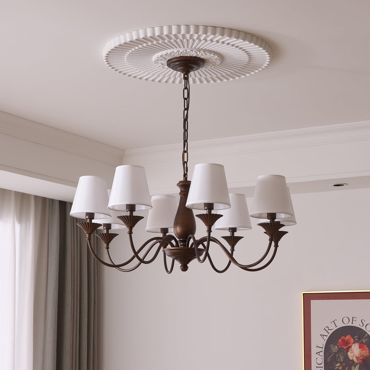 Aurora Chandelier Fabric Shade Vintage - Blowlighting