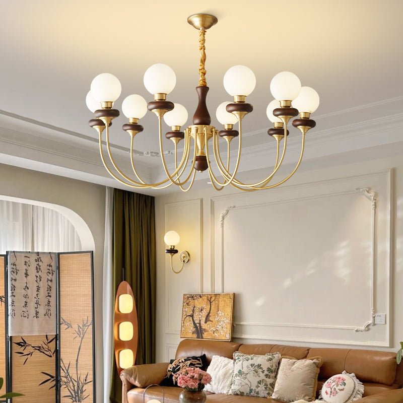 Cotheor Vintage Traditional Arc Wood Glass Chandelier - Blowlighting