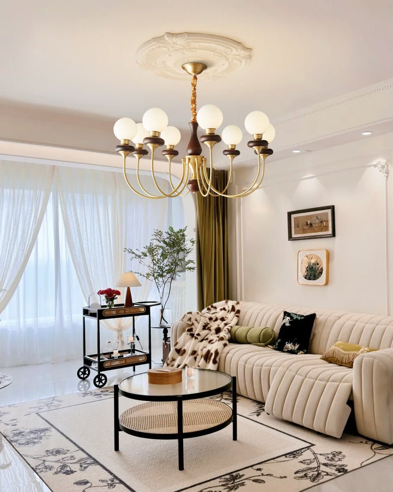 Cotheor Vintage Traditional Arc Wood Glass Chandelier - Blowlighting