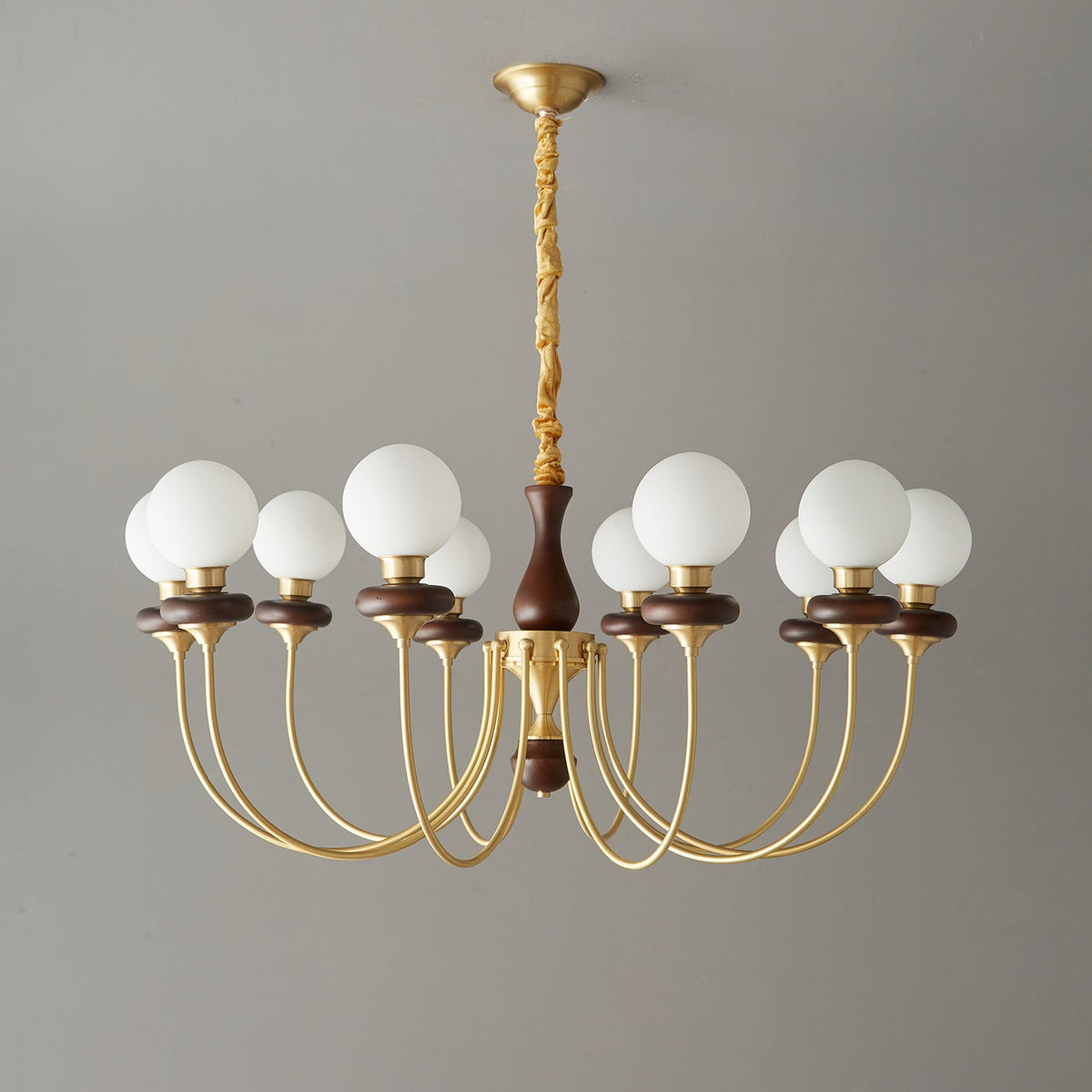 Cotheor Vintage Traditional Arc Wood Glass Chandelier - Blowlighting