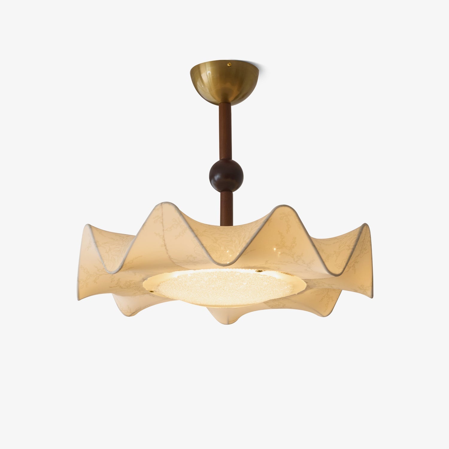 Ritta Lampada da Soffitto in Tessuto Inciso con Motivo Floreale e Legno