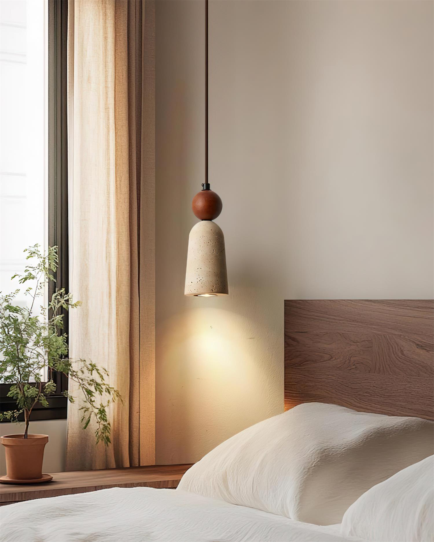 Bellaro Travertine & Wood Pendant Light - Letslighting