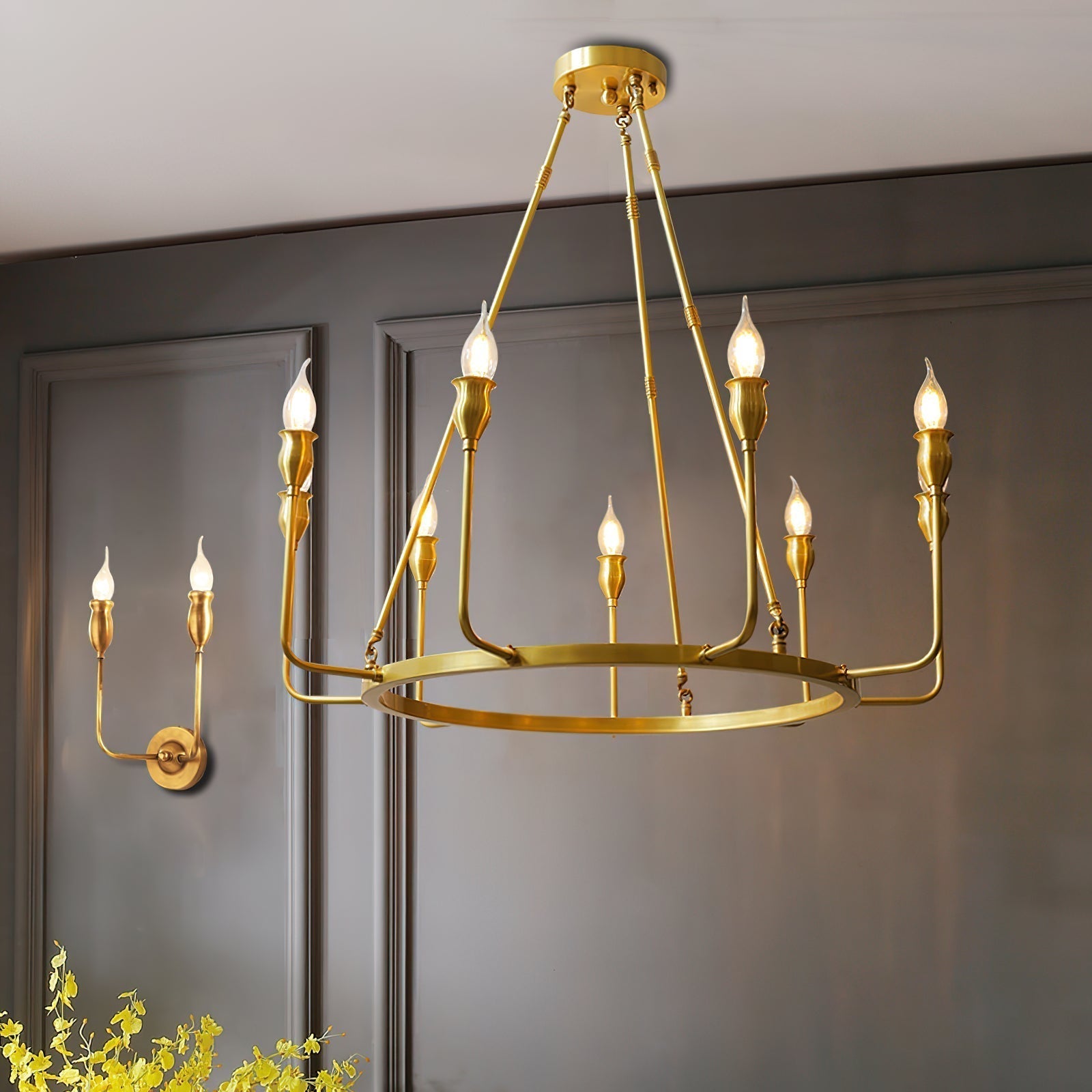 Fljotuvyh Modern Minimalist Industrial Candle Metal Chandelier - Lamp Copper