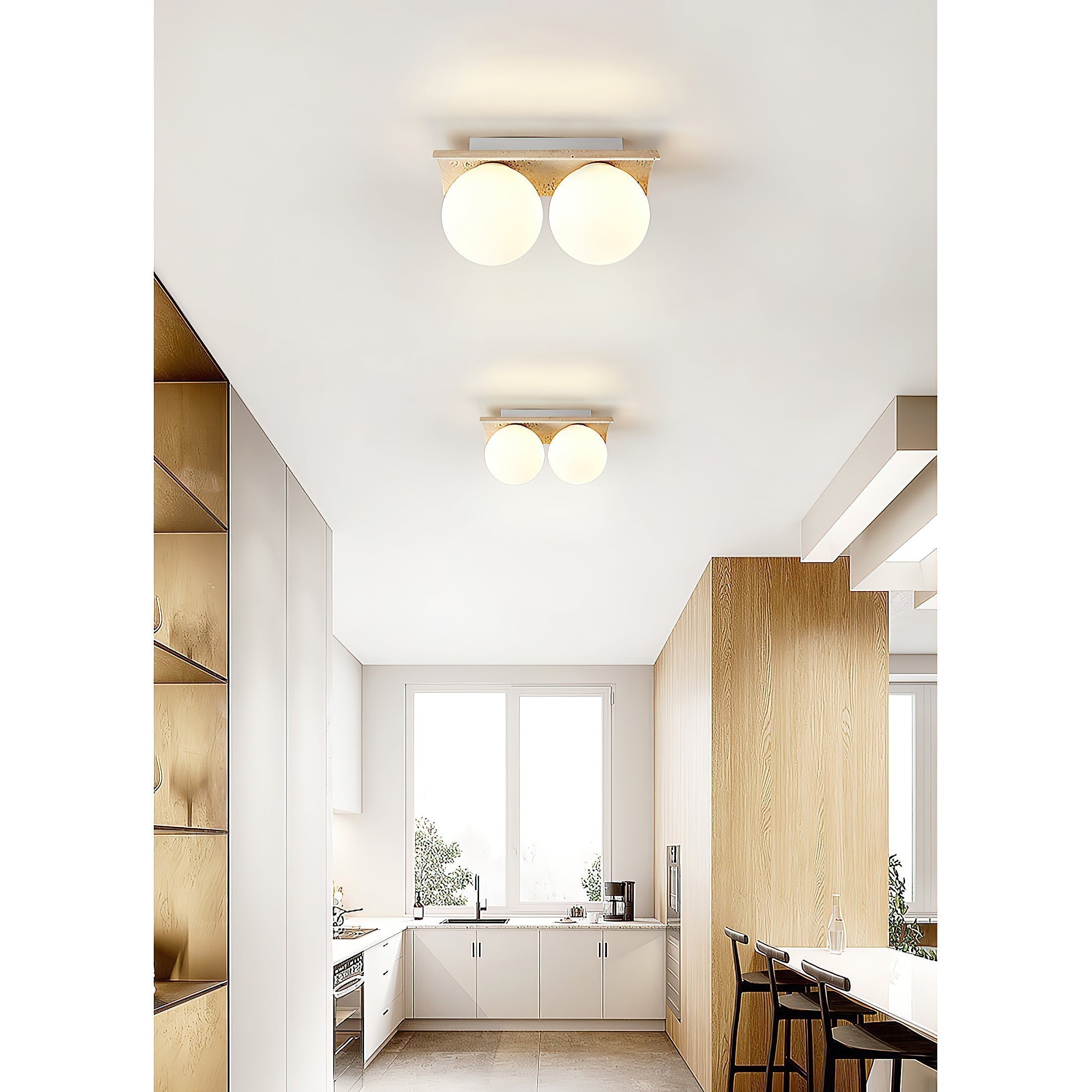 Bianca Globe Modern Minimalist Travertine Glass Ceiling Lamp - Lamp Copper