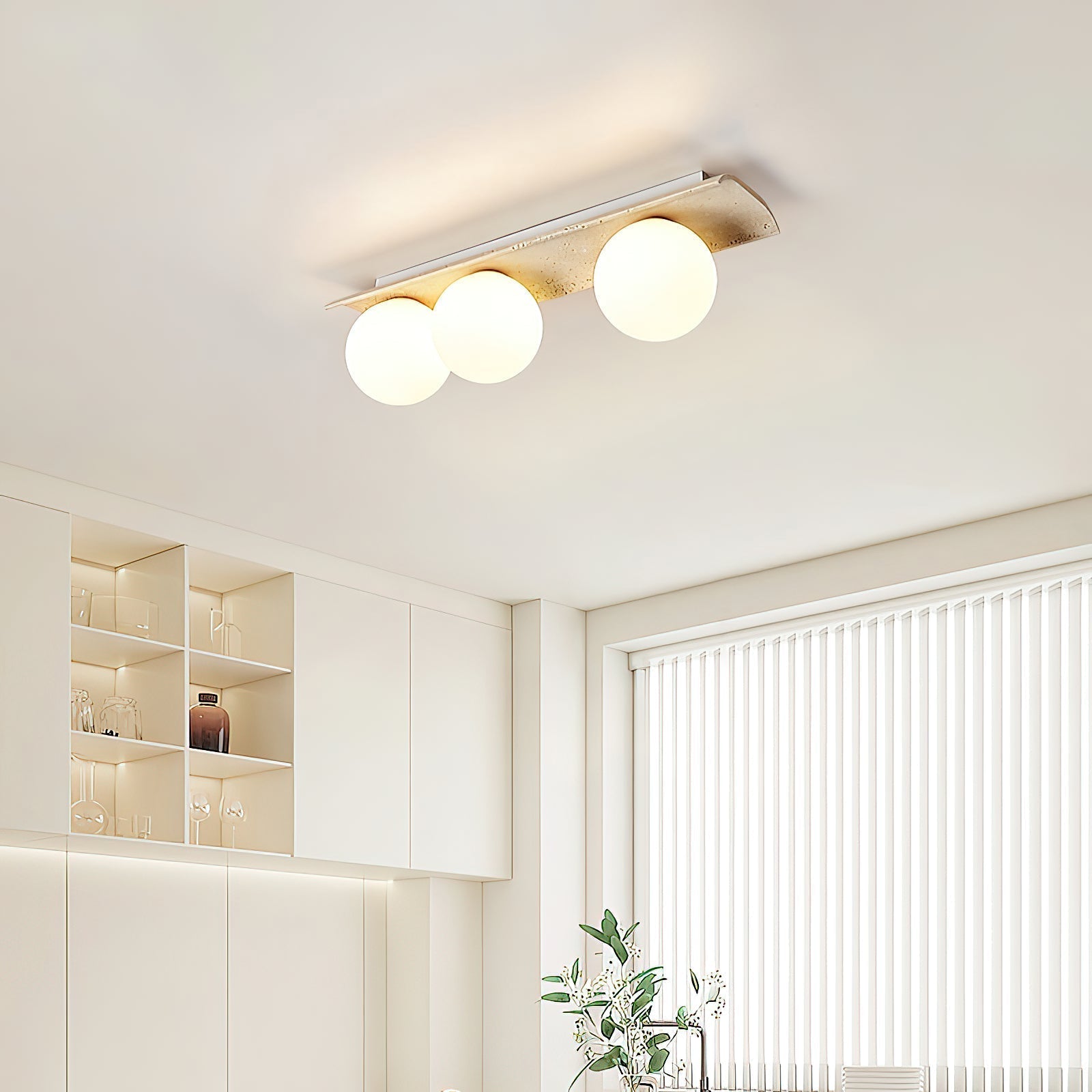 Bianca Globe Modern Minimalist Travertine Glass Ceiling Lamp - Lamp Copper