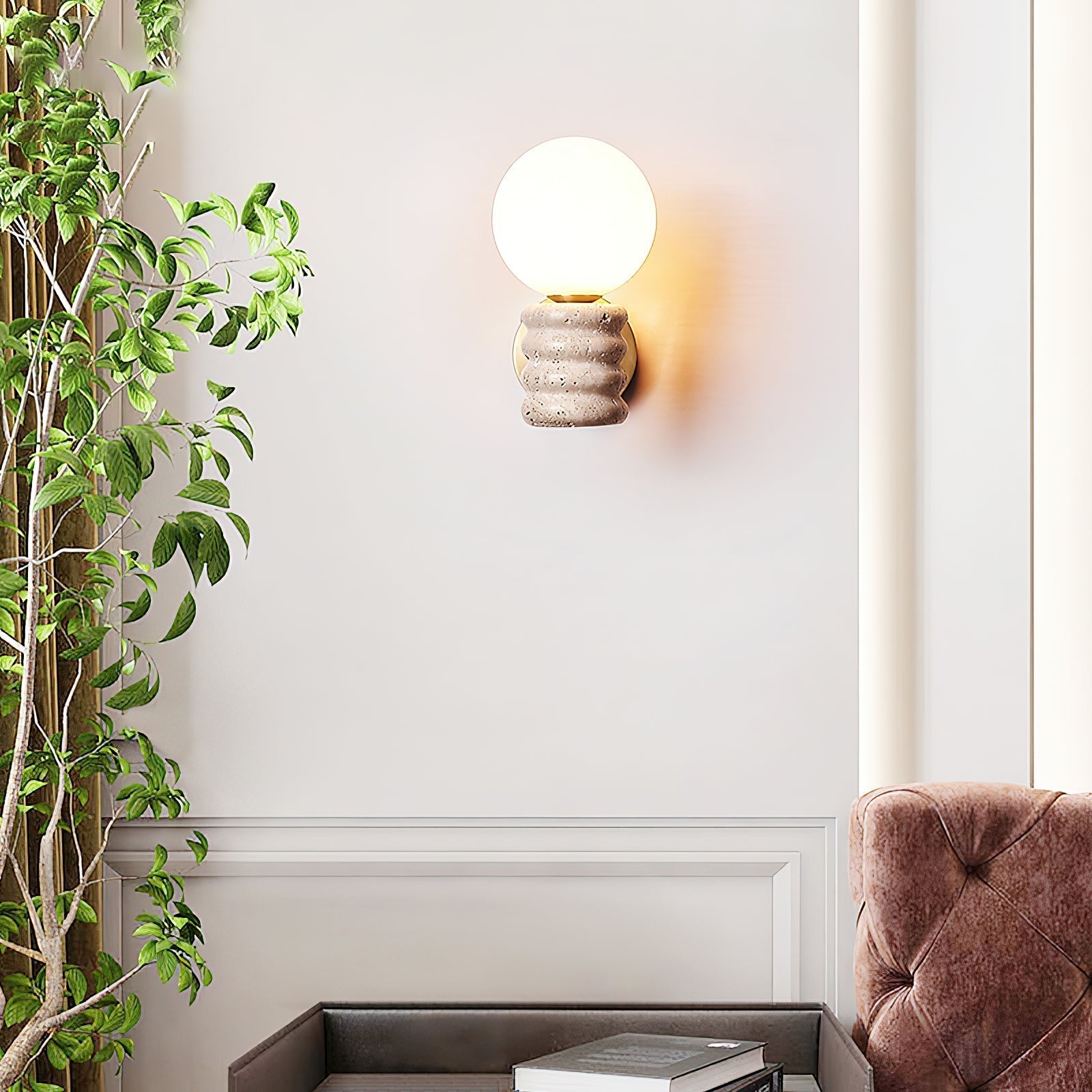 Ljomuvyh Modern Minimalist Travertine Glass Wall Lamp - Lamp Copper