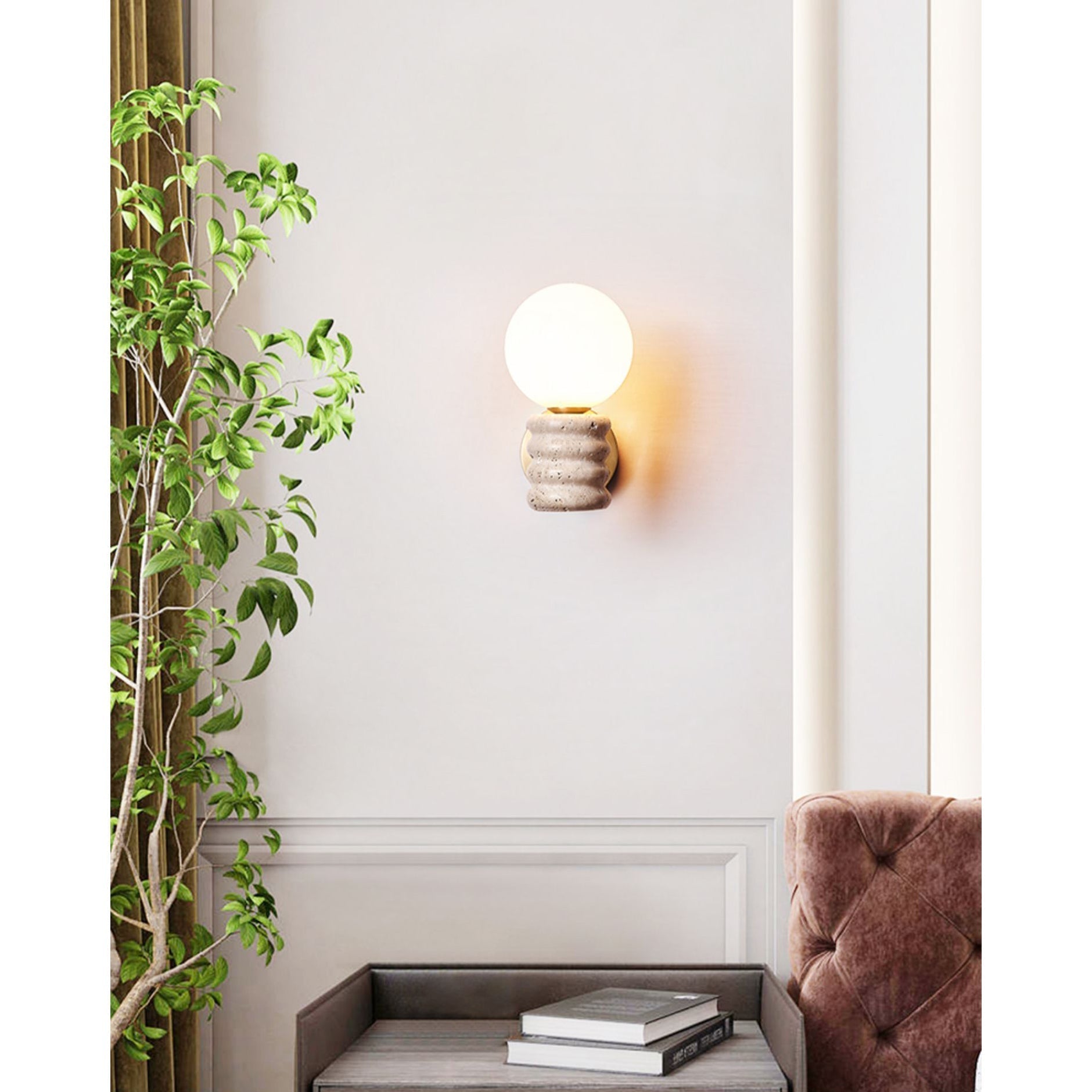 Ljomuvyh Modern Minimalist Travertine Glass Wall Lamp - Lamp Copper