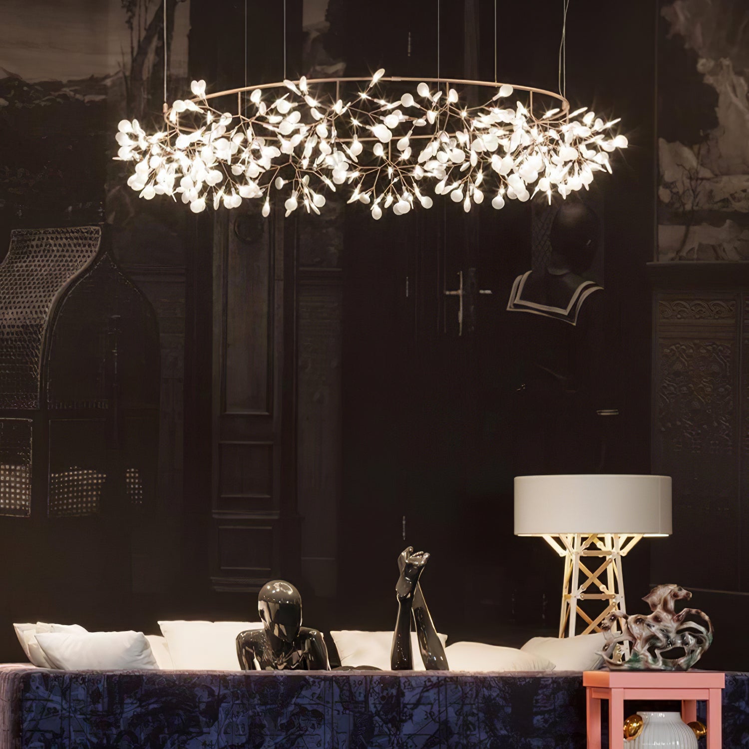 Olivia Unico LED Lampade a Sospensione Rotondo Art D'eco Lucciola Soggiorno/Camera da letto