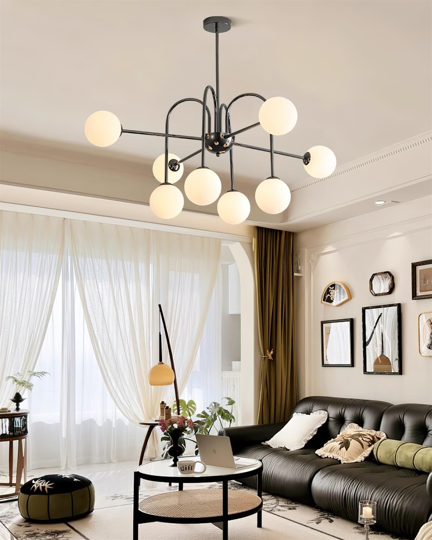 Chandelier Black Metal Arches Glass Globes Minimalist - Letslighting