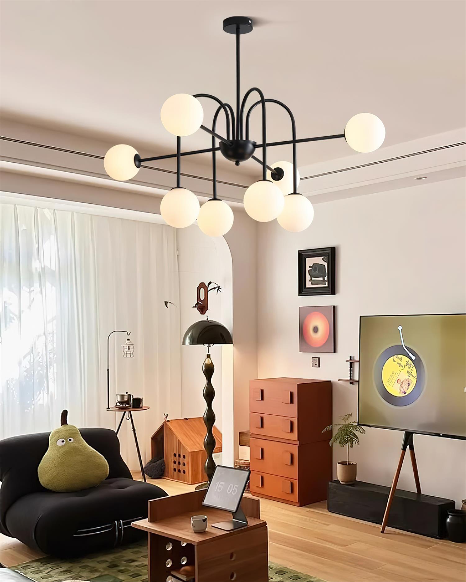Chandelier Black Metal Arches Glass Globes Minimalist - Letslighting