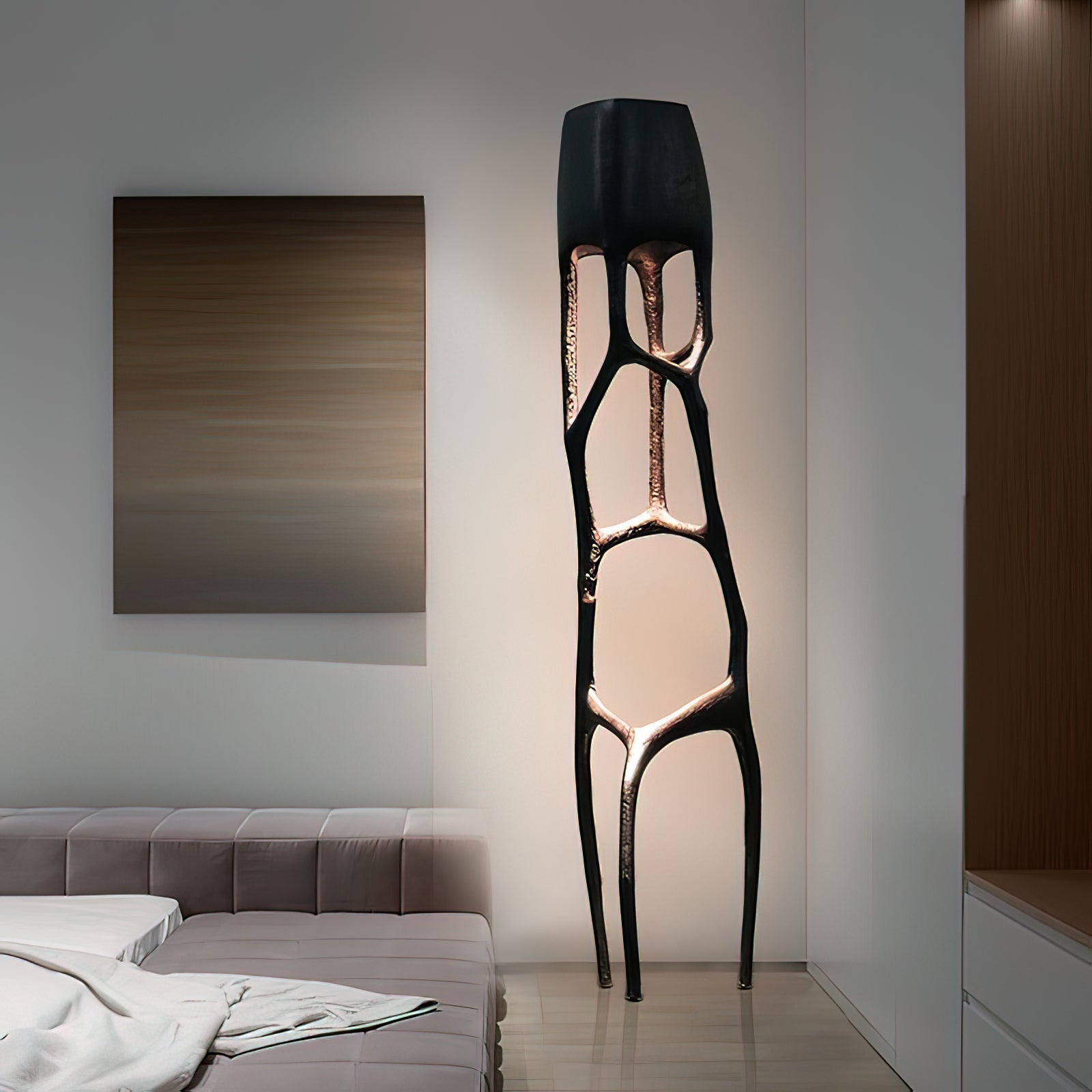 Black Tree Sculpture Floor Lamp - Lamp Copper