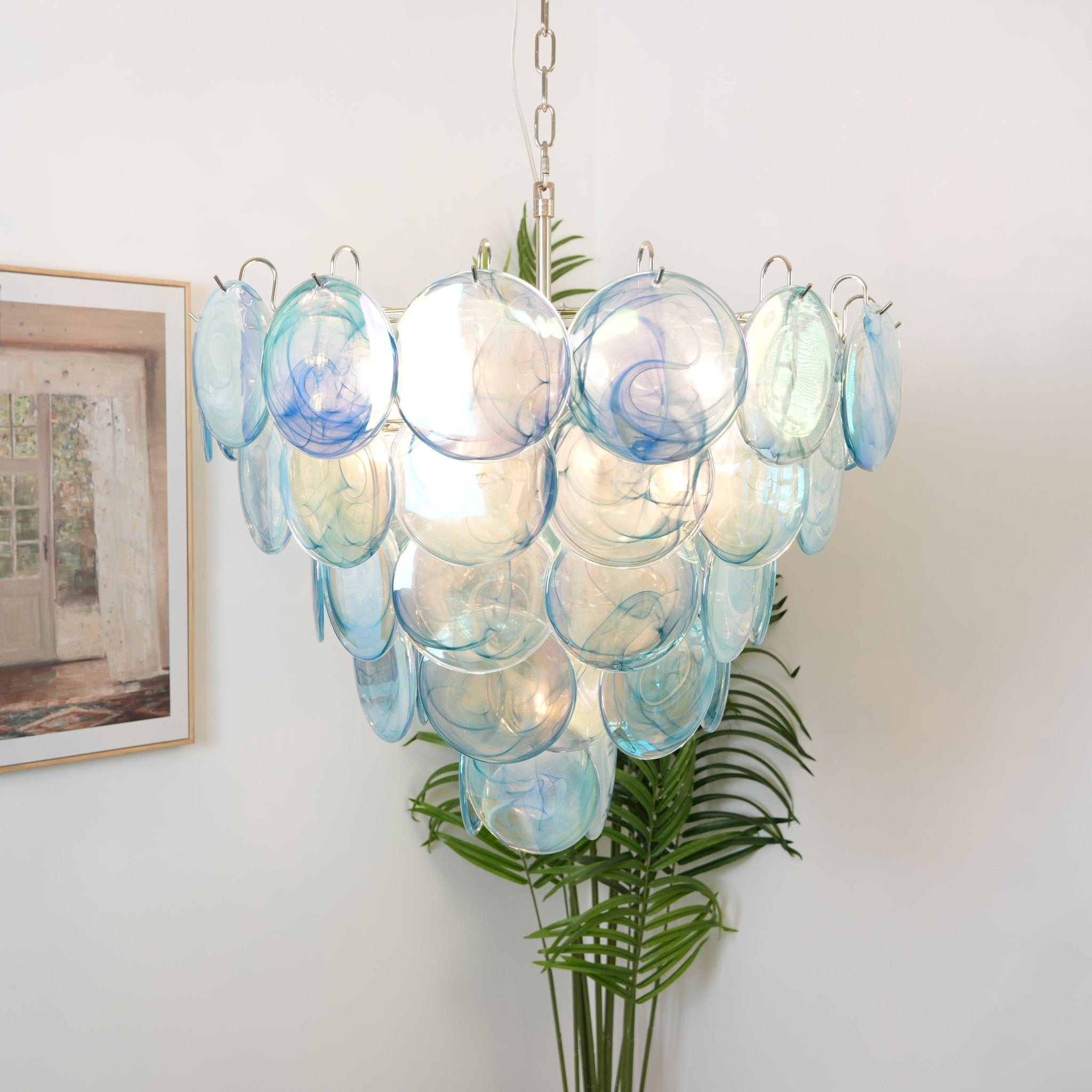 Aurora Chandelier Blue Murano Glass Disc Elegant - Blowlighting
