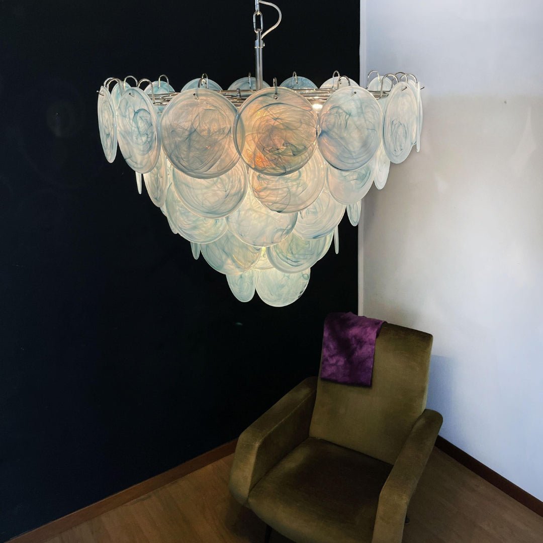 Aurora Chandelier Blue Murano Glass Disc Elegant - Blowlighting