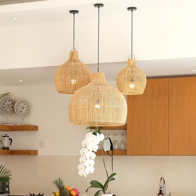 Ritta Vintage Fatto a Mano Rattan Lampade a Sospensione Legno Naturale Soggiorno