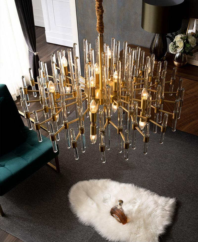 Solara Chandelier Antique Brass Starburst - Letslighting