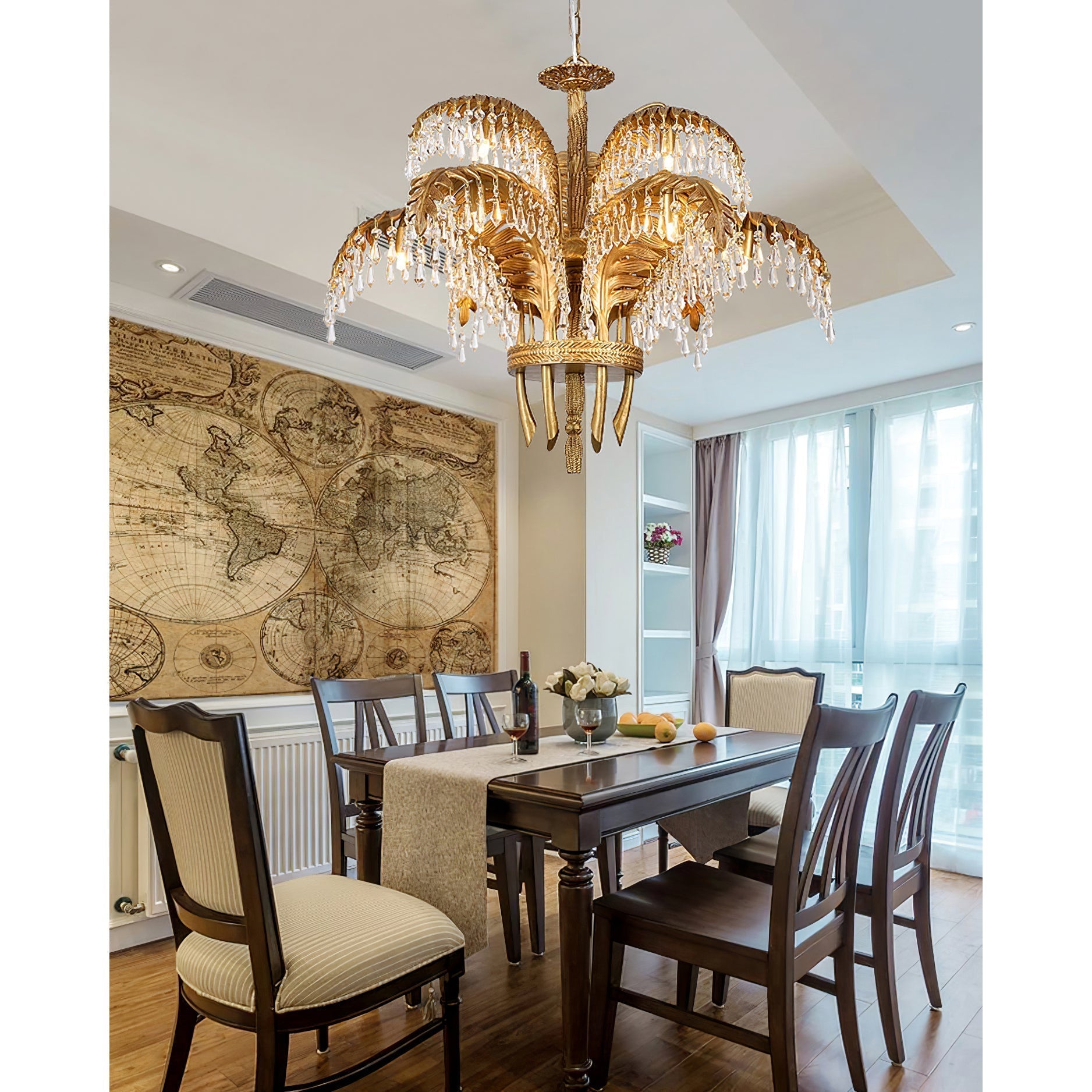 Zenith Luxury Palm Leaf Brass Crystal Chandelier - Lamp Copper