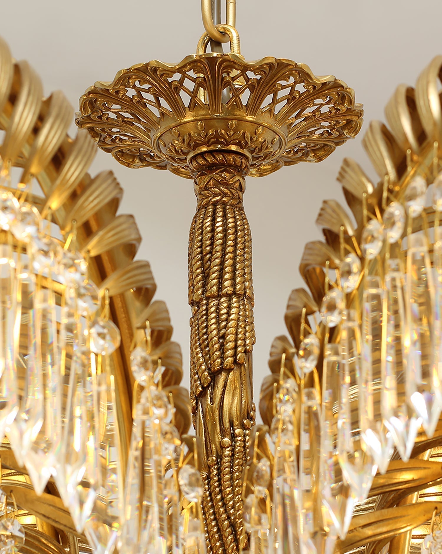 Zenith Luxury Palm Leaf Brass Crystal Chandelier - Lamp Copper