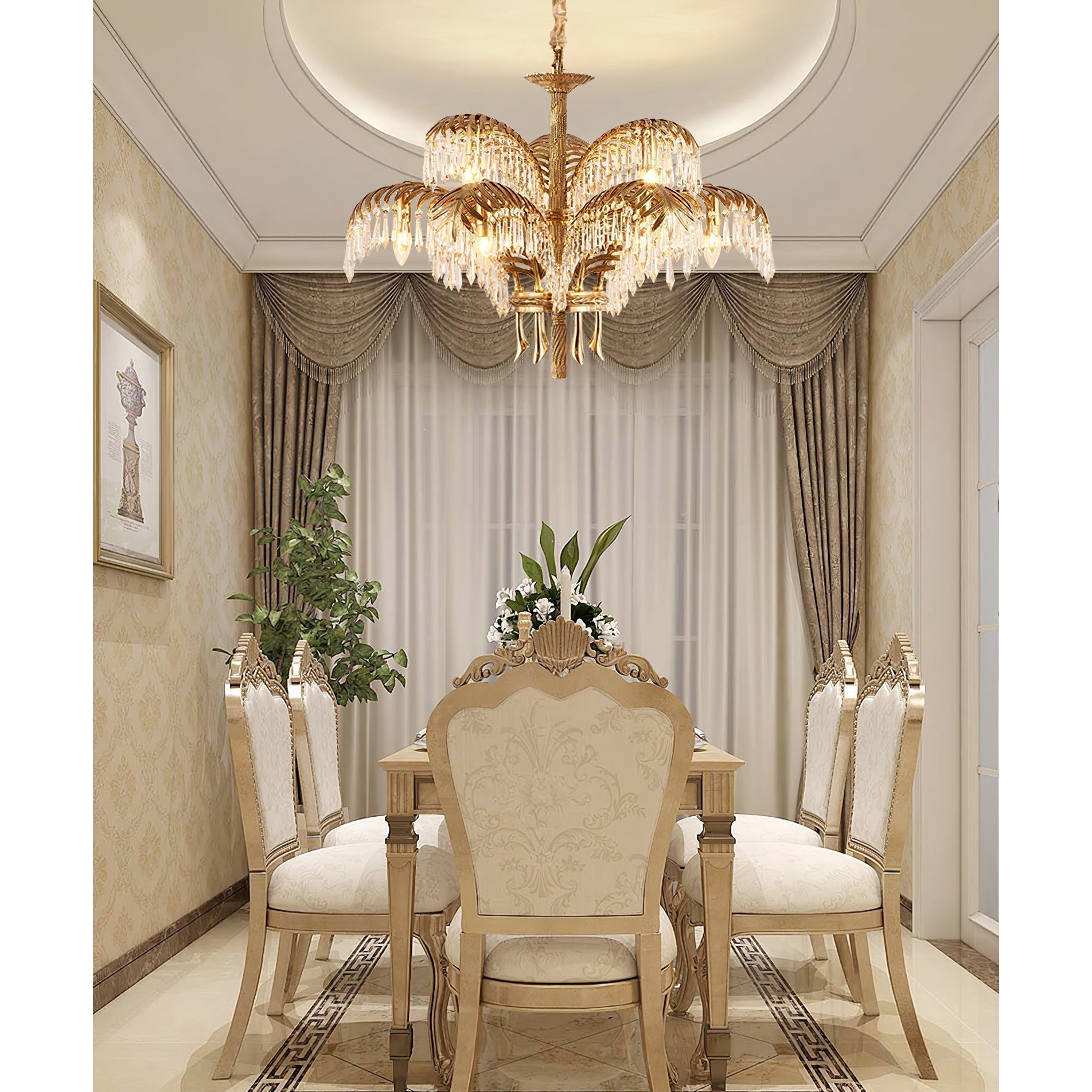 Zenith Luxury Palm Leaf Brass Crystal Chandelier - Lamp Copper