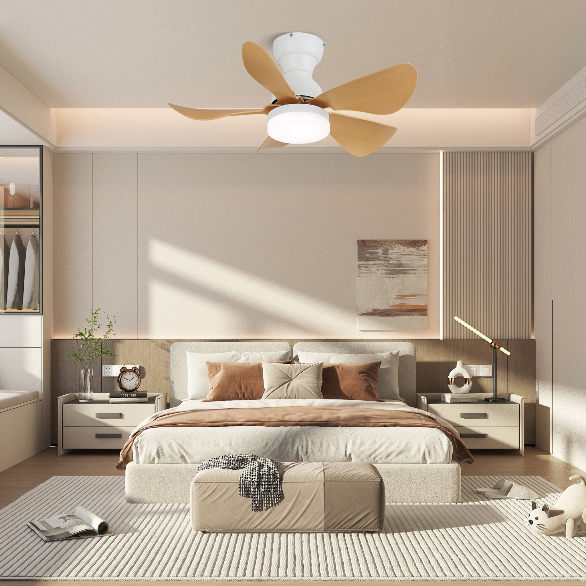 Ventilatore da soffitto Callen con luce effetto legno, con telecomando
