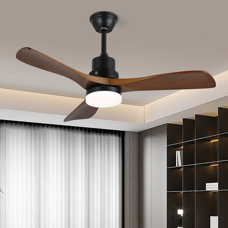 Ventilatore da soffitto Kaelen moderno in legno con luce, opzione finitura nichel spazzolato