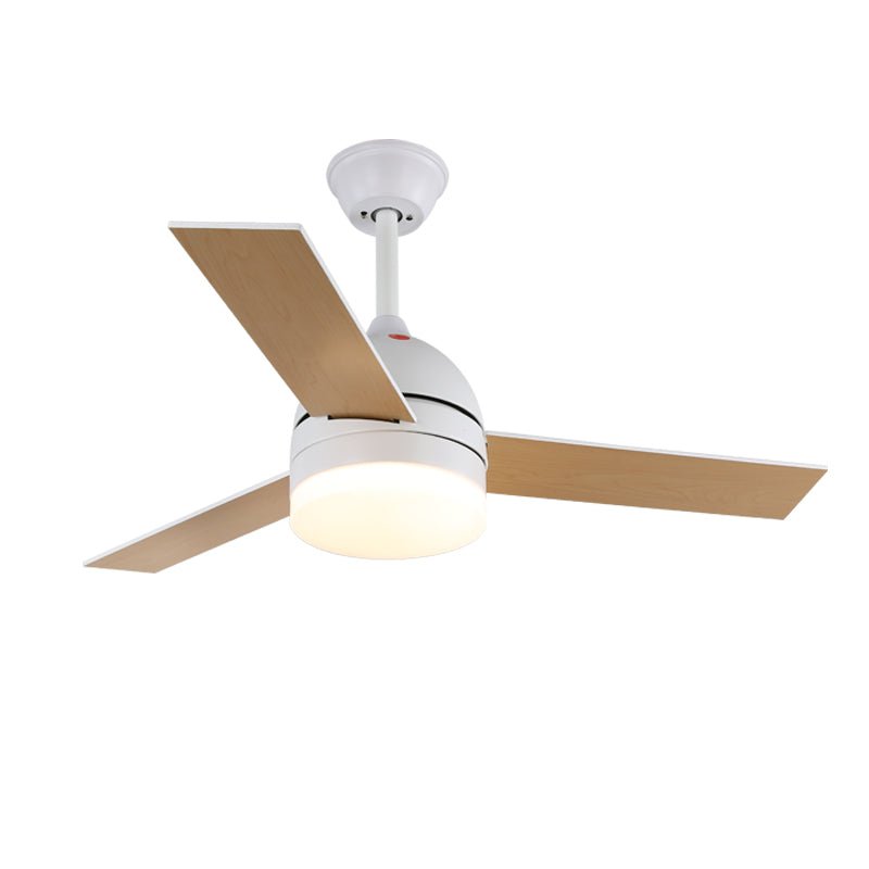 Ventilatore da Soffitto con Luce Minimalista in Legno Selena, vista del telaio in metallo e paralume in acrilico