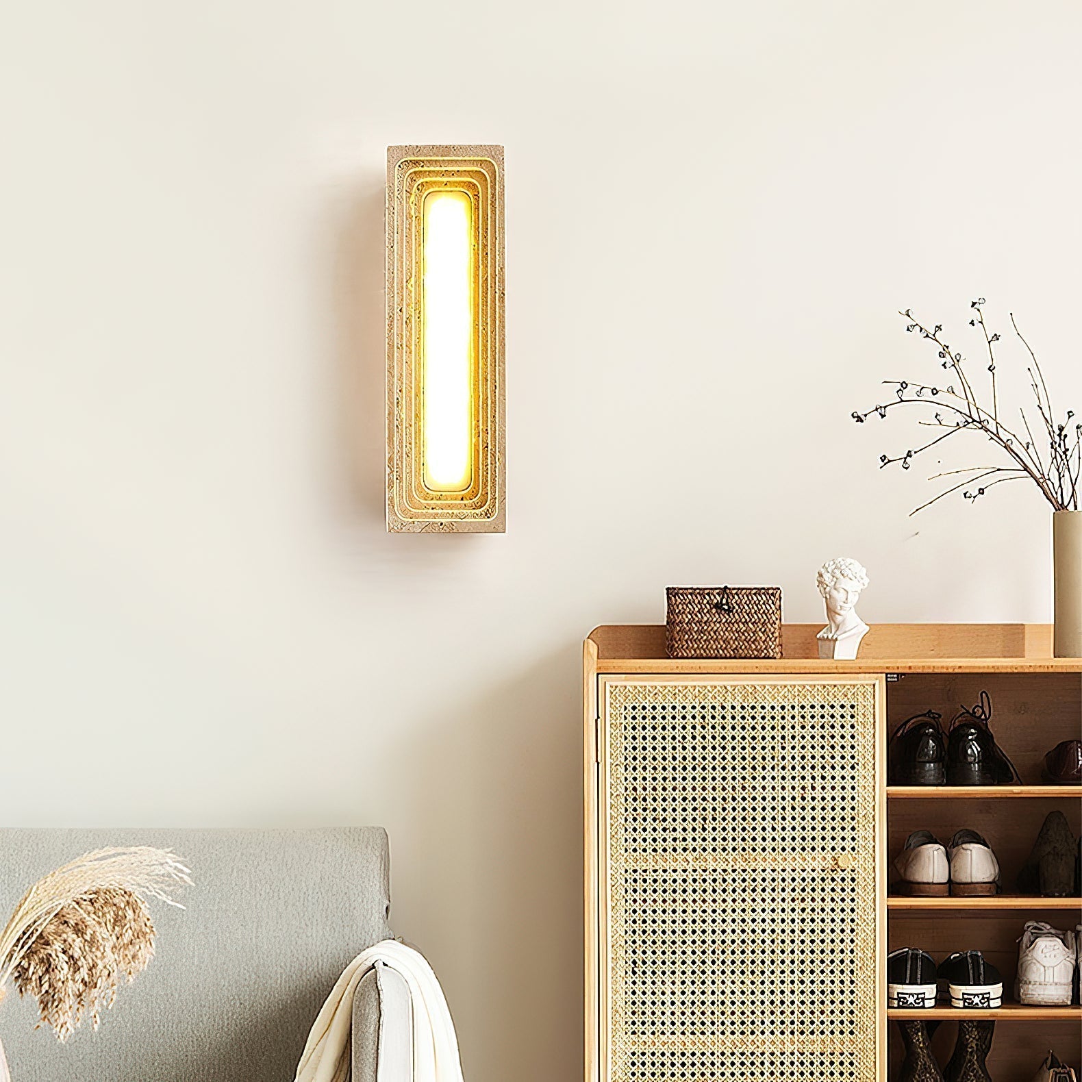 Siliq Modern Minimalist Beige Travertine Wall Lamp - Lamp Copper