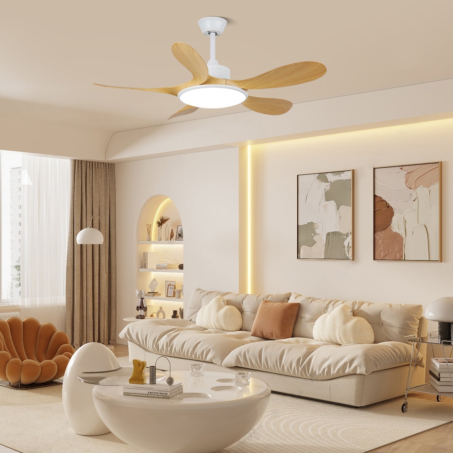 Ventilatore da Soffitto con Luce Tirenor in Legno con struttura in metallo e pale in ABS