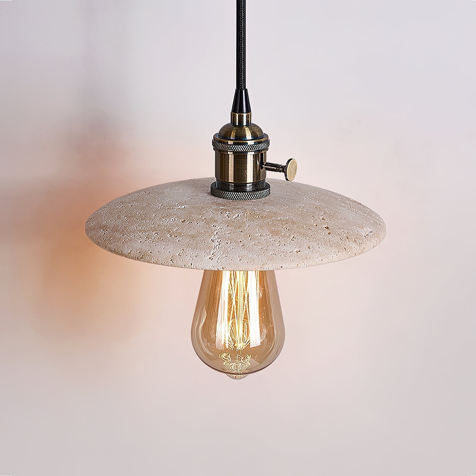 Metis Modern Minimalist Flat Beige Metal Travertine Pendant Lamp - Lamp Copper