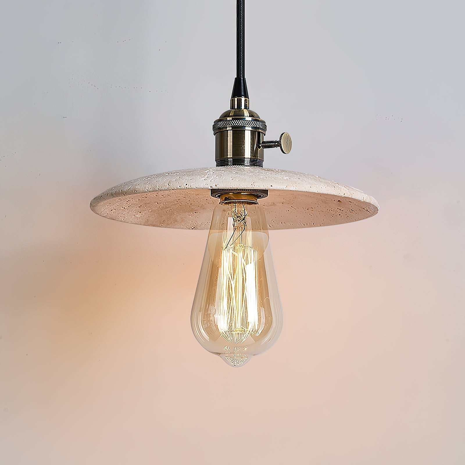 Metis Modern Minimalist Flat Beige Metal Travertine Pendant Lamp - Lamp Copper