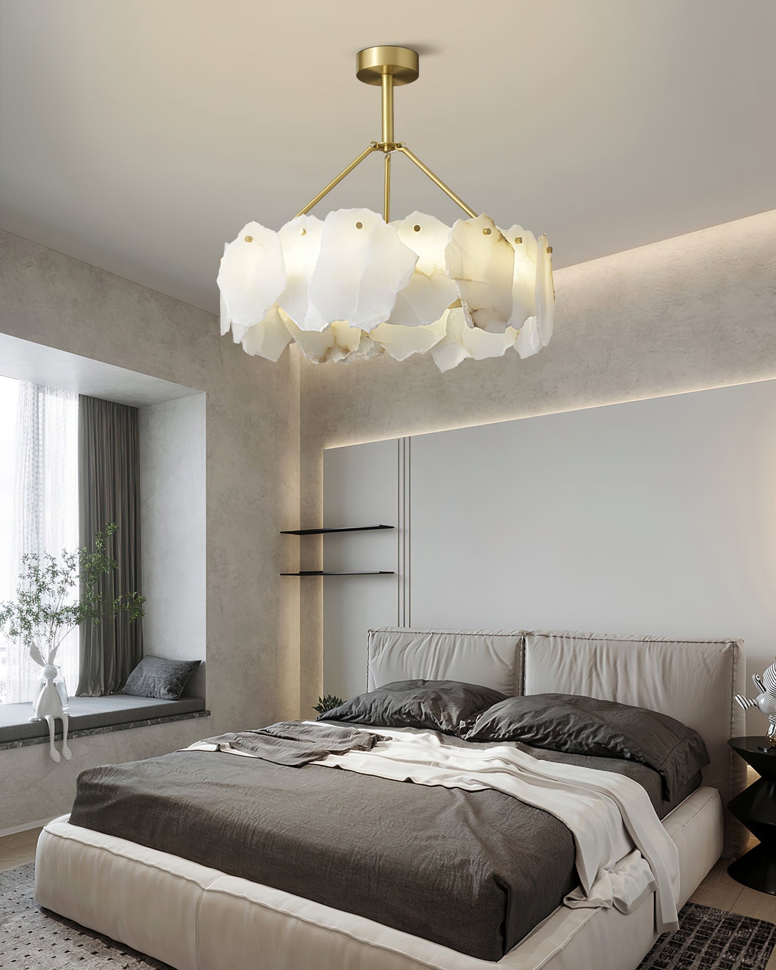 Cryon Postmodern Luxury Brass Alabaster Chandelier - Lamp Copper