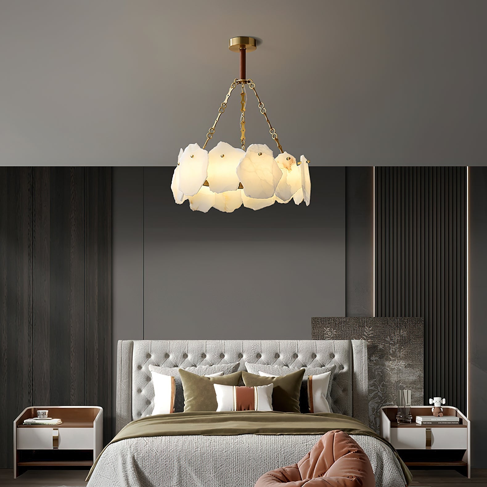 Alora Postmodern Luxury Round Brass Marble Chandelier - Lamp Copper