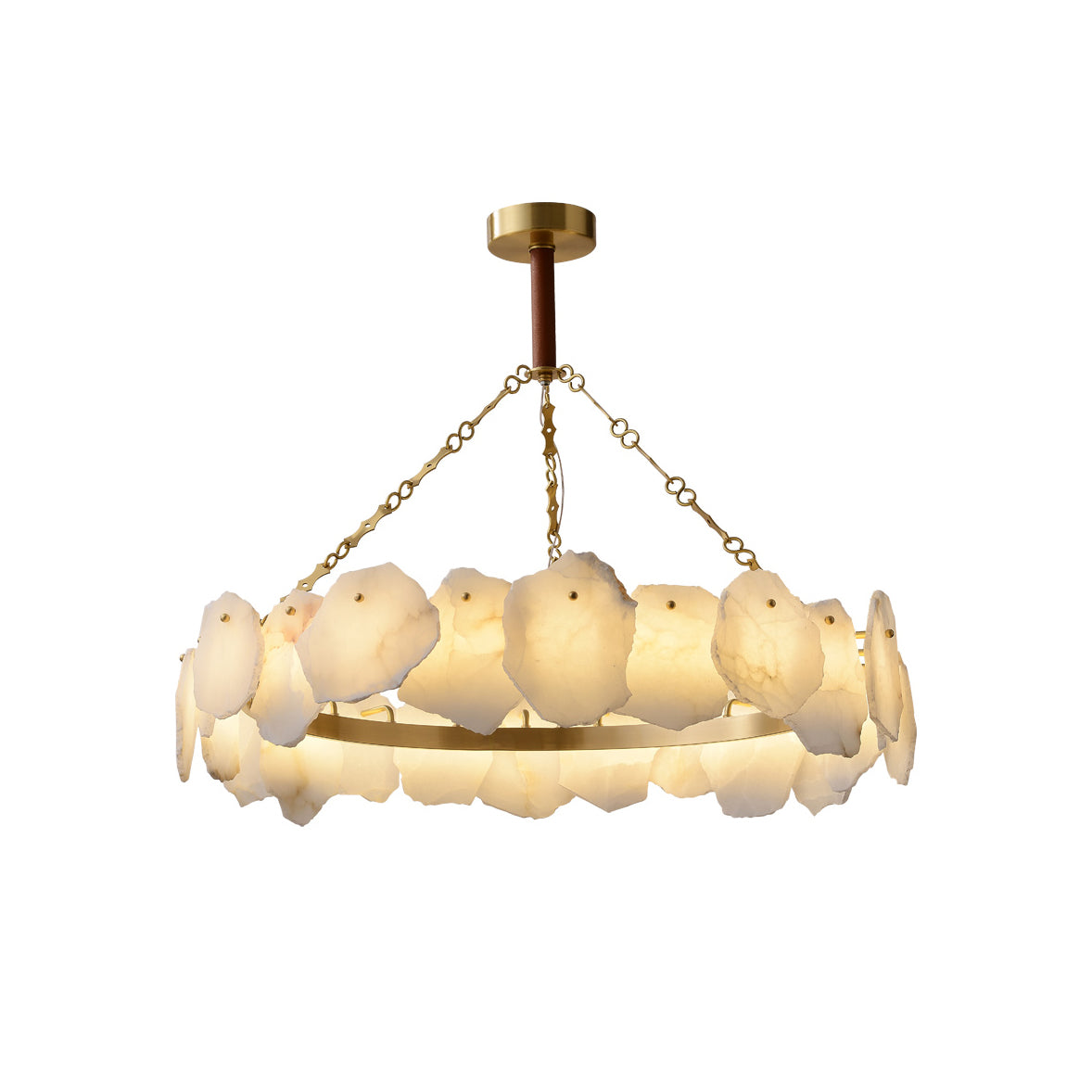 Alora Postmodern Luxury Round Brass Marble Chandelier - Lamp Copper