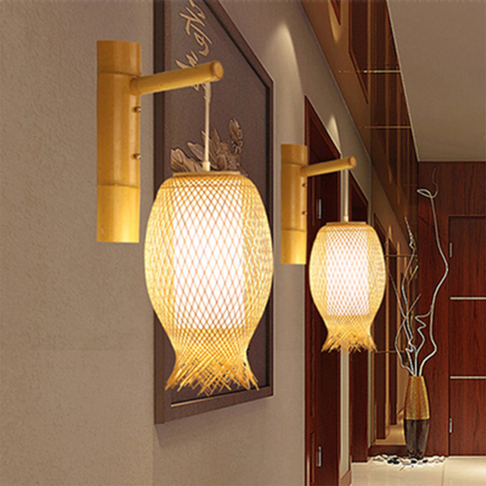 Muto Applique Rustica Cilindrica Rattan a LED Applique da Corridoio