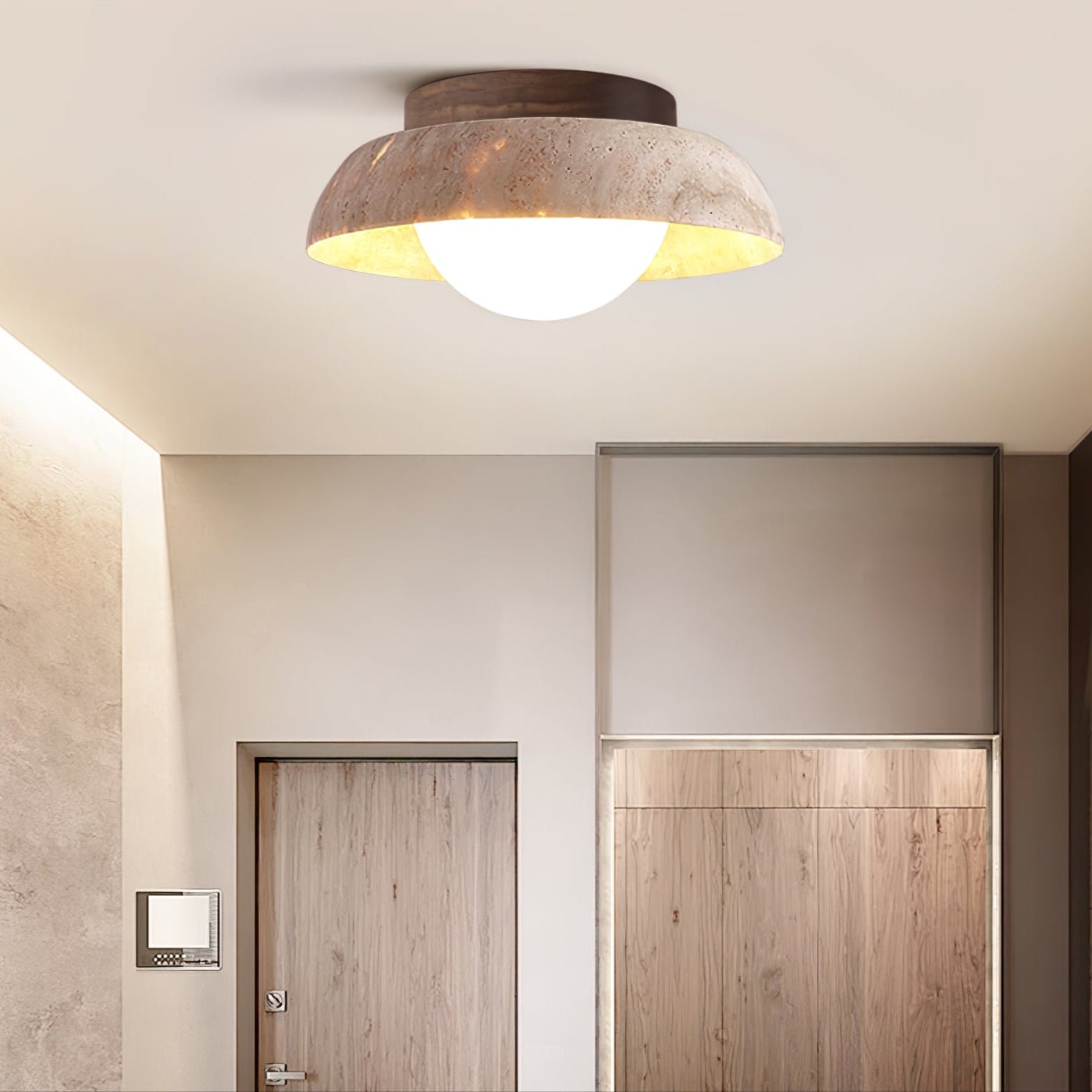Ashaionis Disc-Dome Travertine Ceiling Light - Neutralighting