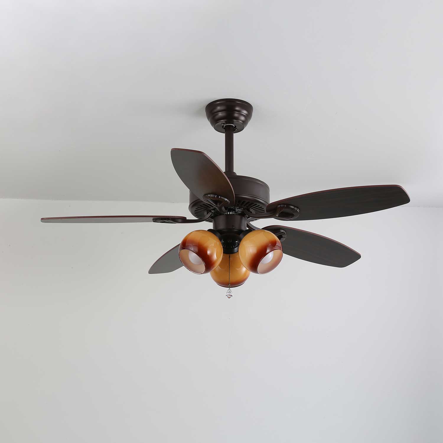 Calviera Ventilatore da Soffitto Vintage in Legno e Vetro con Luce
