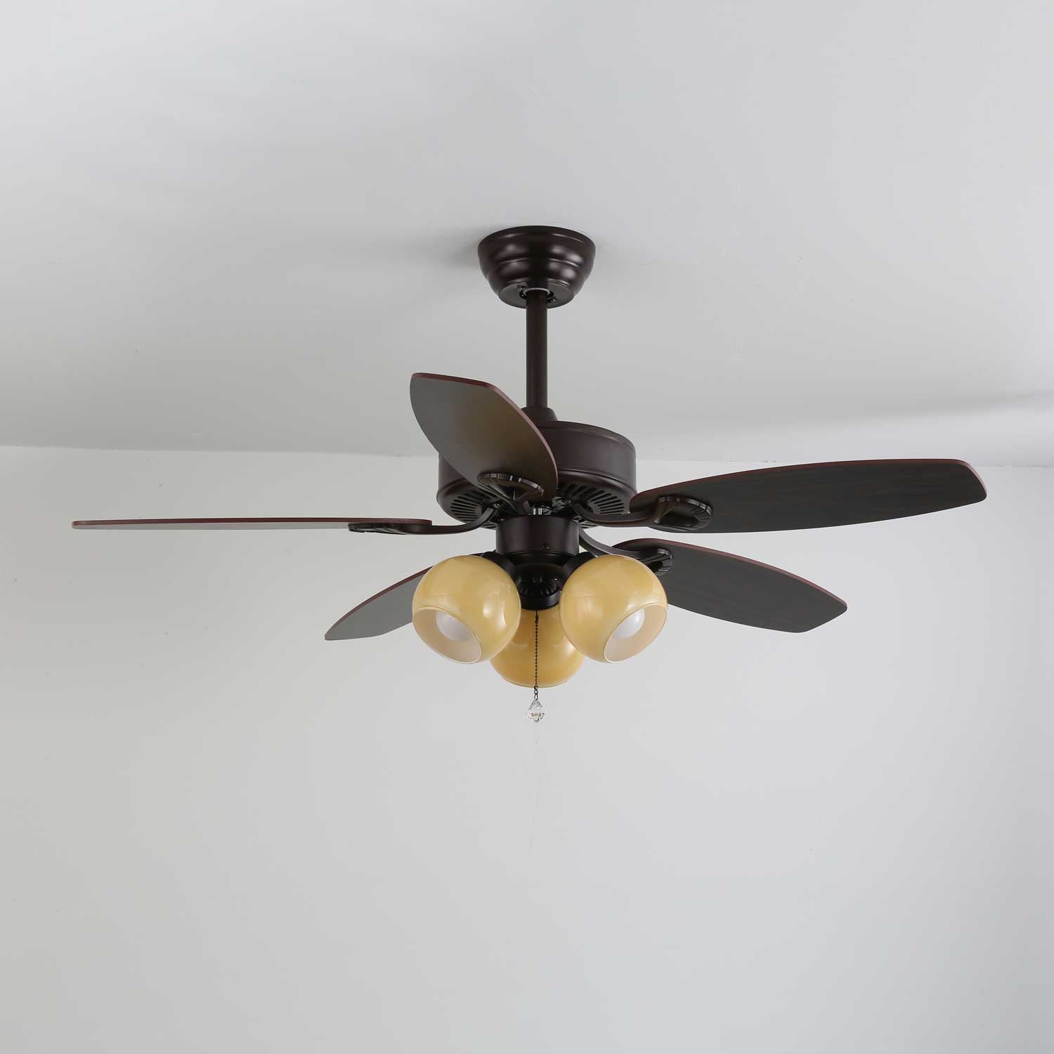 Calviera Ventilatore da Soffitto Vintage in Legno e Vetro con Luce
