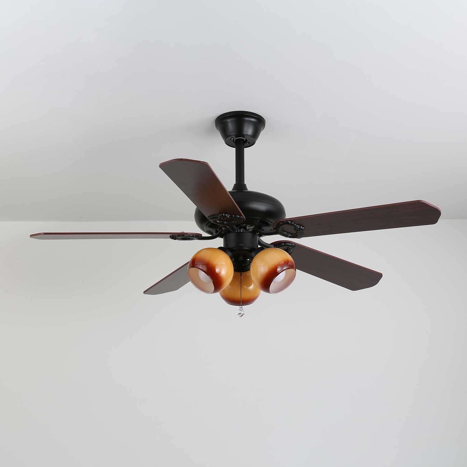 Calviera Ventilatore da Soffitto Vintage in Legno e Vetro con Luce