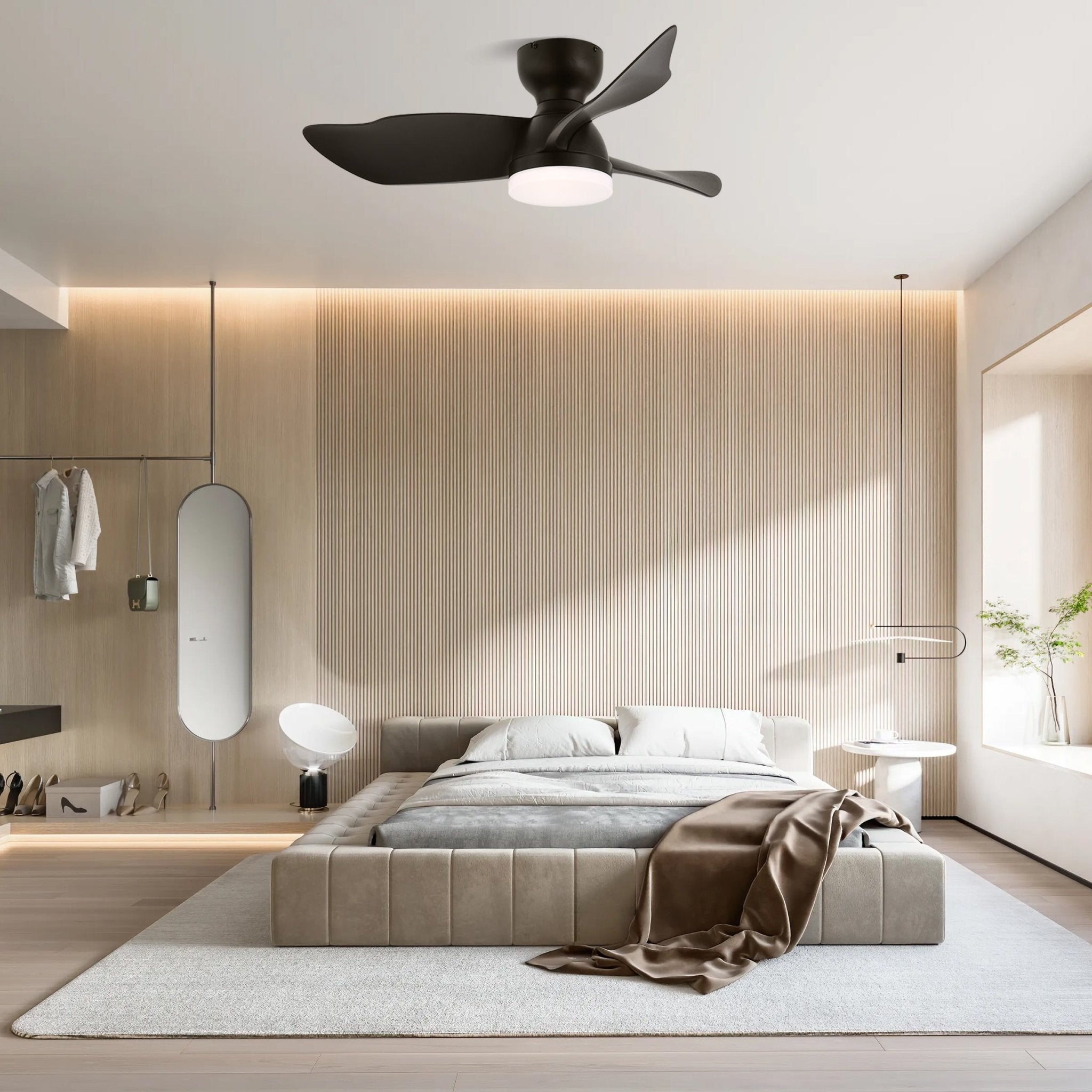 Ventilatore da soffitto con luce Mirella con sorgente luminosa a LED integrata