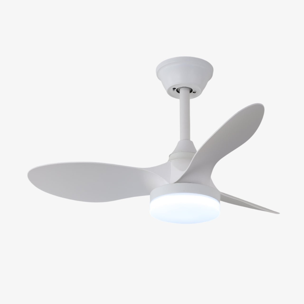 Profilo laterale del ventilatore da soffitto moderno Aelric con luce