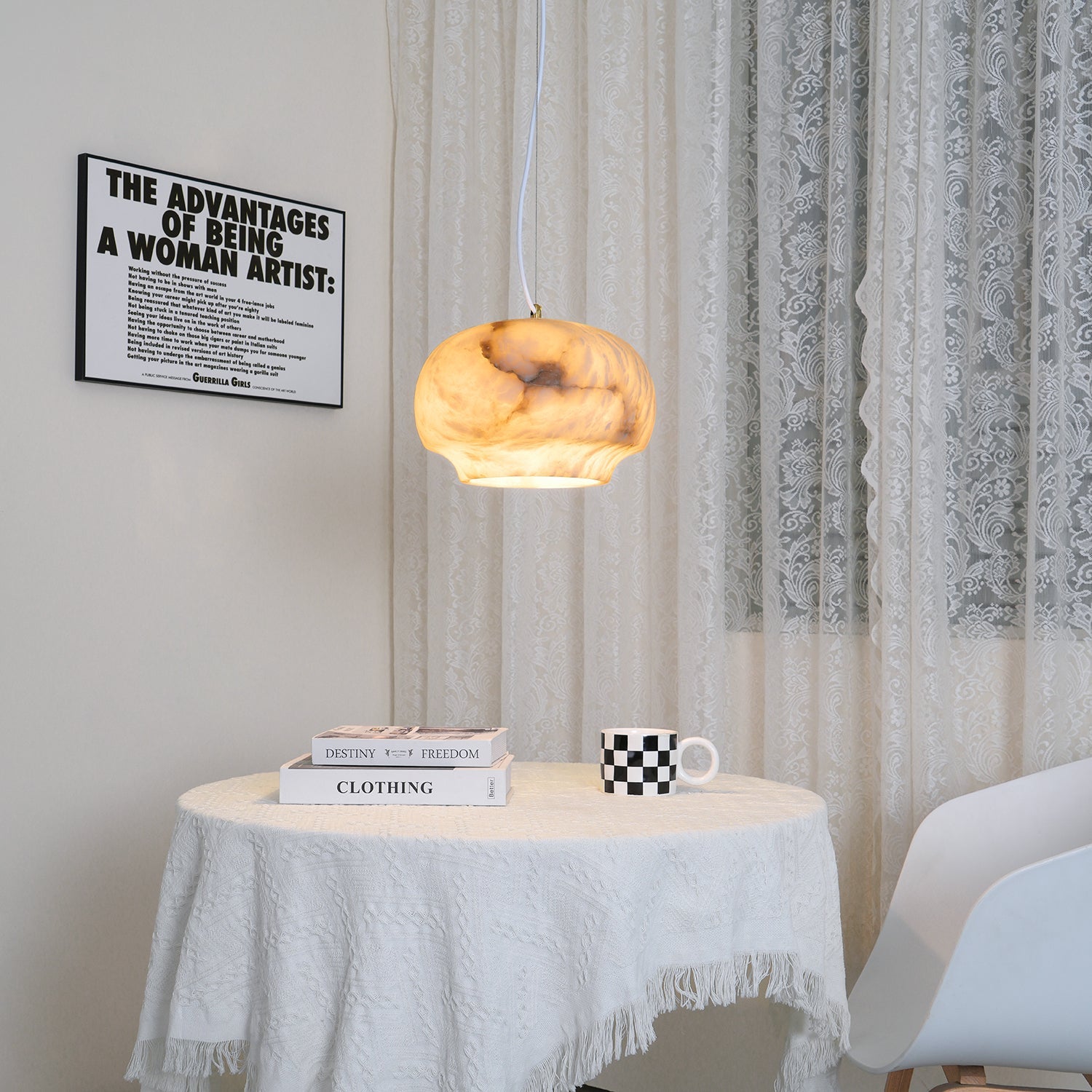 Miroir Modern Minimalist Alabaster Metal Pendant Lamp - Lamp Copper