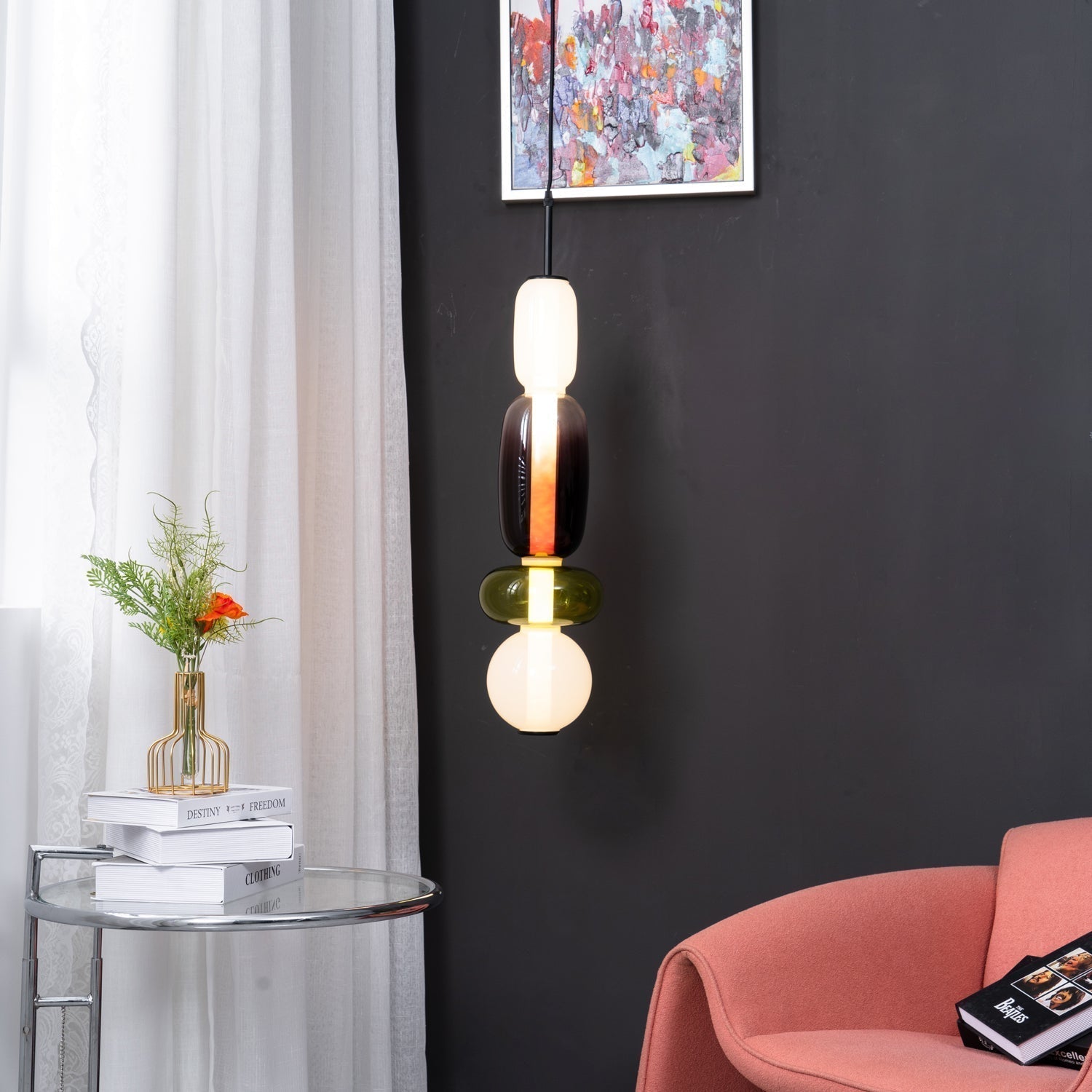 Zodore Premium Art Stained Glass Pendant Lamp - Lamp Copper