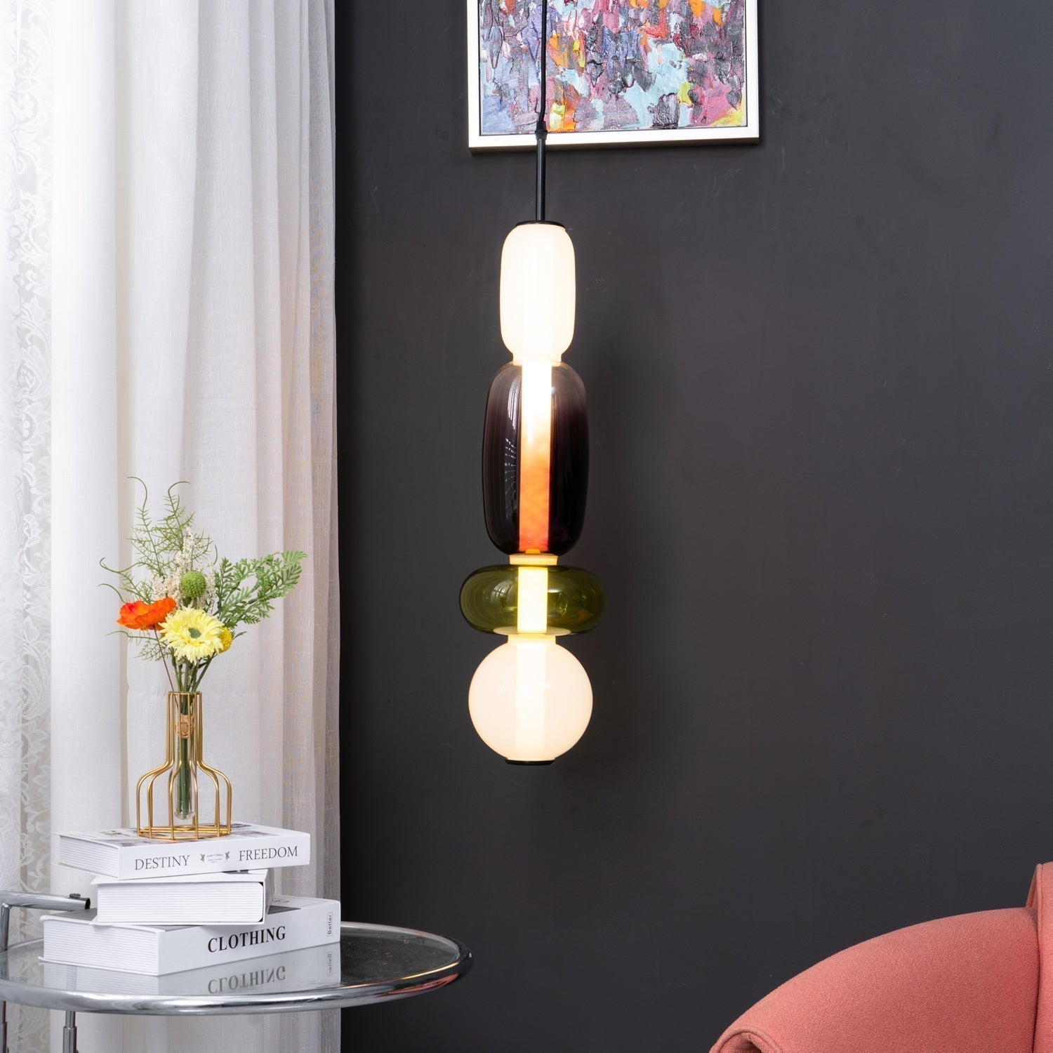 Zodore Premium Art Stained Glass Pendant Lamp - Lamp Copper