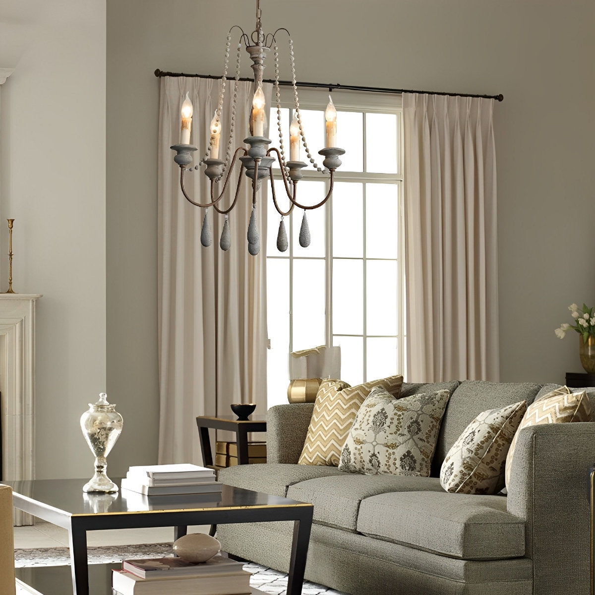 Rive Style Postmodern Luxury Beaded Wooden Metal Chandelier - Lamp Copper