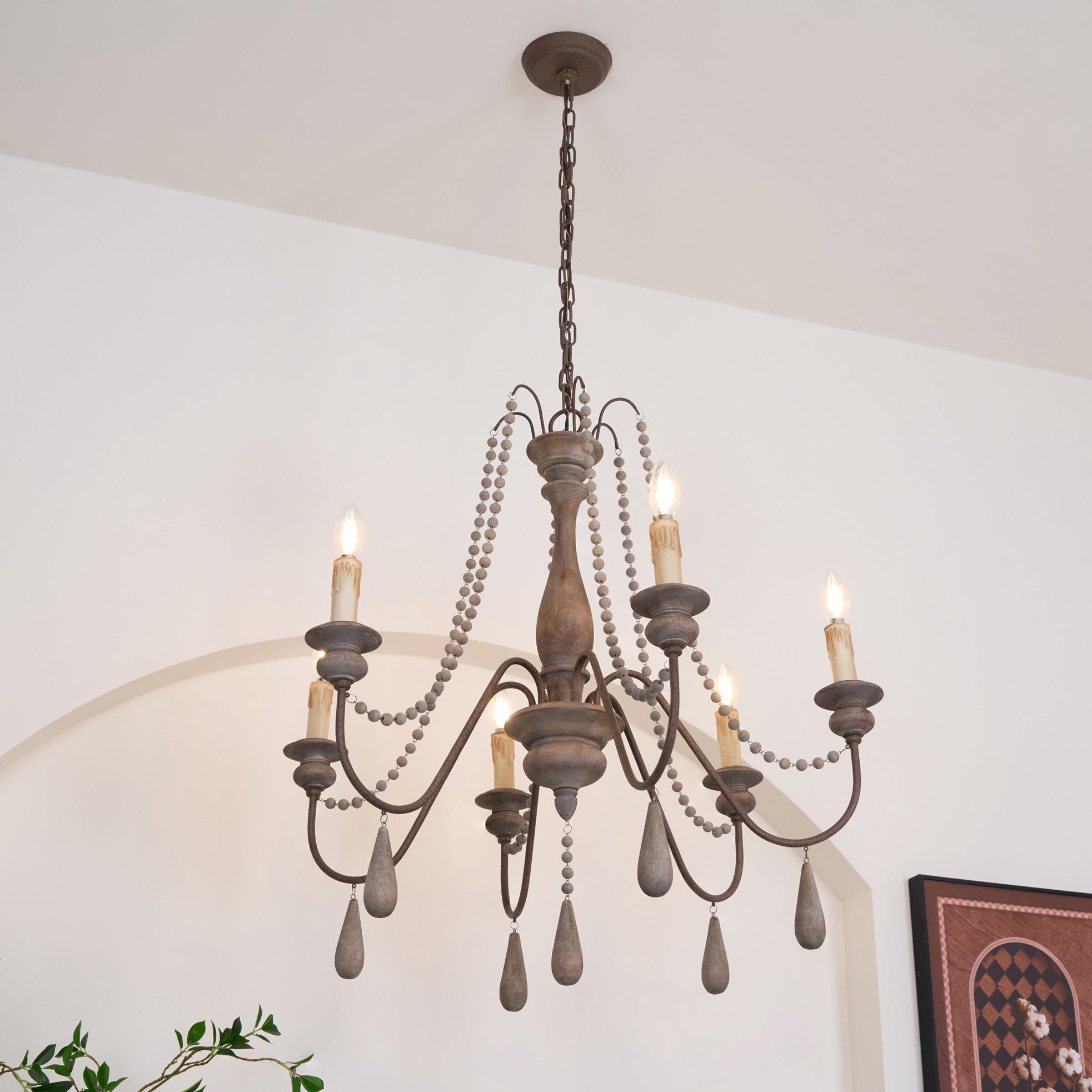 Rive Style Postmodern Luxury Beaded Wooden Metal Chandelier - Lamp Copper